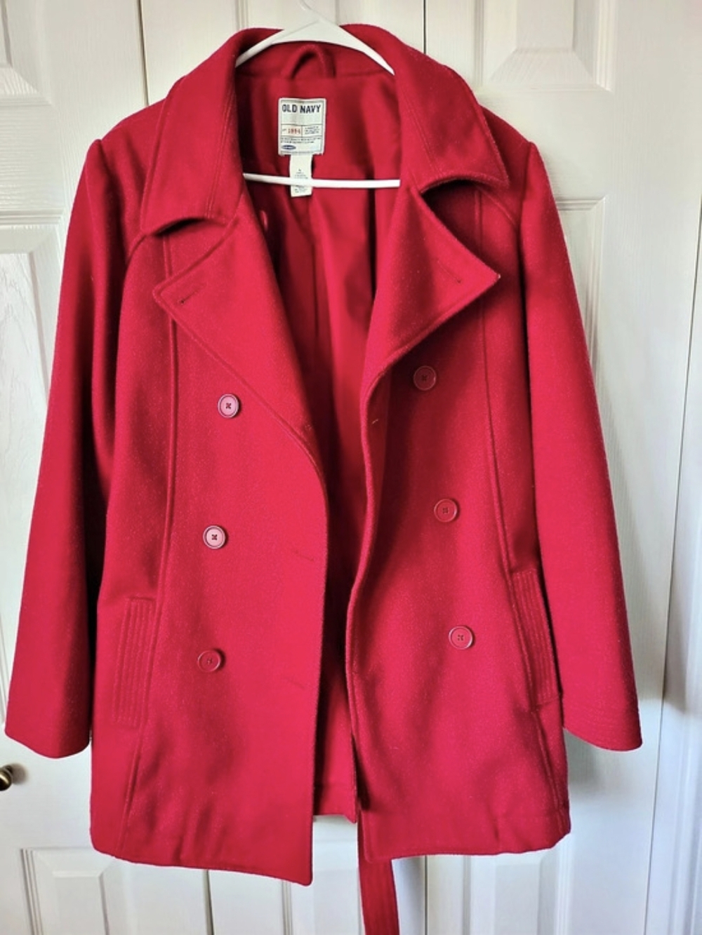 Old Navy Wool-Blend Double-Breasted Peacoat Red Large